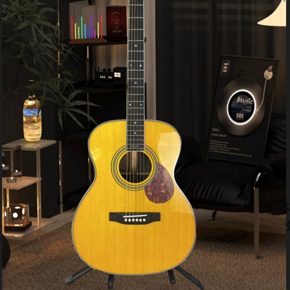 Musical Instrument Strings - Gitar Akustik Kuning Buatan Tangan dengan